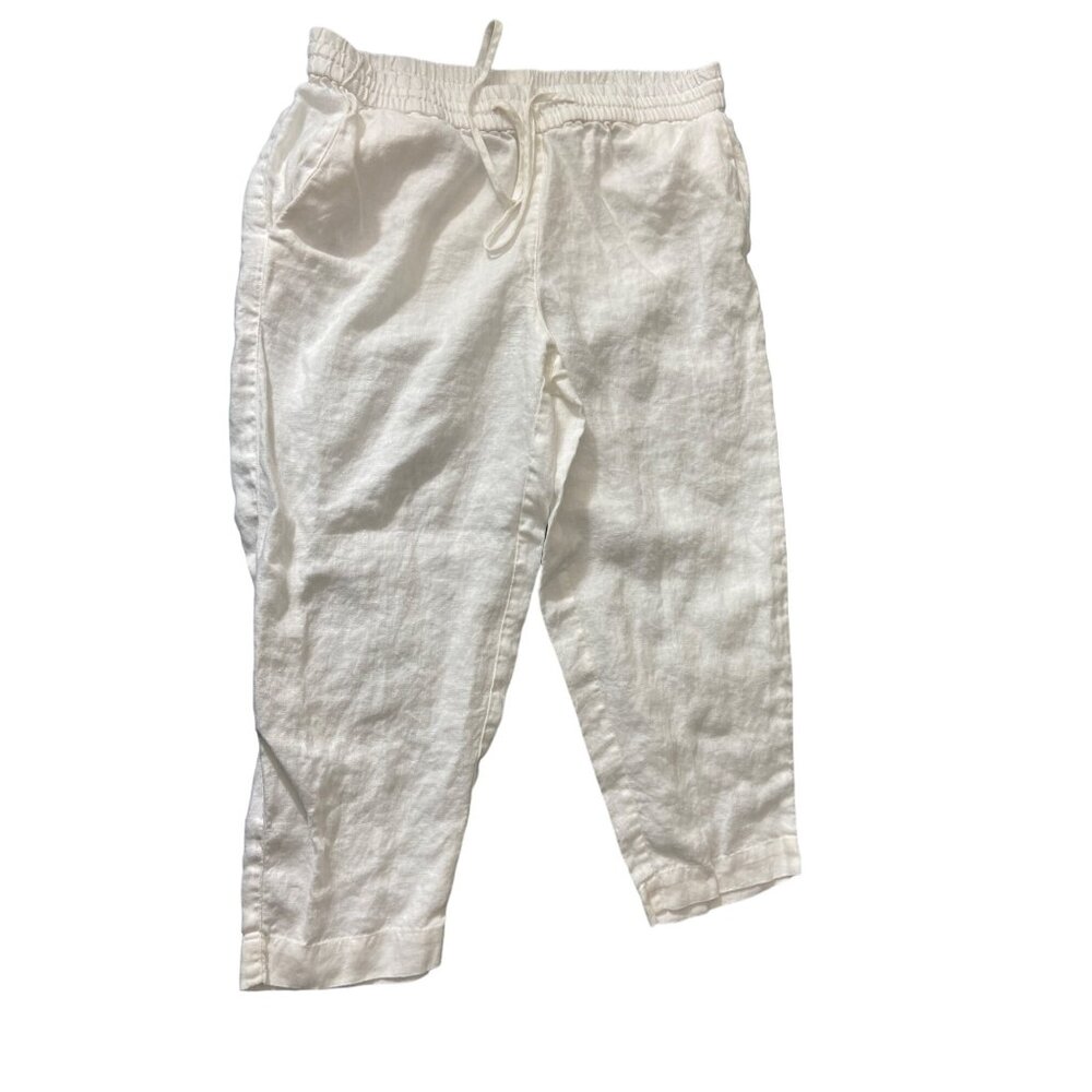 Jones New York Sport Womens Linen Pants PM White Elastic Waist Minimalist